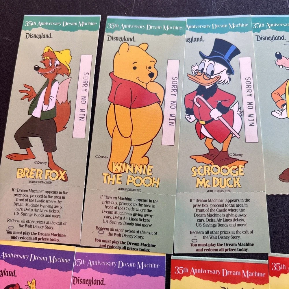 Set of 10 Disneyland 1990 Dream Machine Tickets, Gadget Tummi Tinker Pooh & More